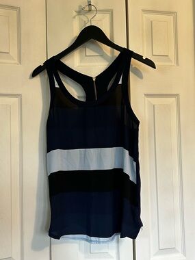 Express Navy, White & Black Striped Racerback Tank